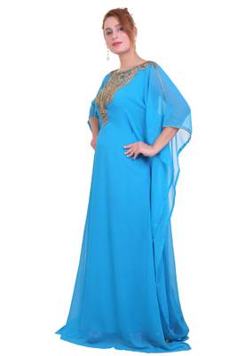 Blue/ferozi Zari Stone Work Georgette Islamic Style Beads Embedded Partywear Kaftan Long Gown Evening wear Dubai kaftan 4