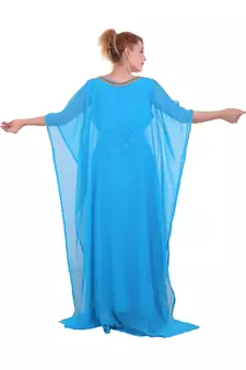 Blue/ferozi Zari Stone Work Georgette Islamic Style Beads Embedded Partywear Kaftan Long Gown Evening wear Dubai kaftan