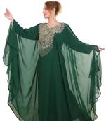 Bottle Green Zari Stone Work Georgette Islamic Style Beads Embedded Partywear Kaftan Long Gown Evening wear Dubai kaftan