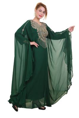 Bottle Green Zari Stone Work Georgette Islamic Style Beads Embedded Partywear Kaftan Long Gown Evening wear Dubai kaftan 3