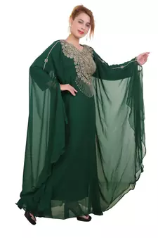 Bottle Green Zari Stone Work Georgette Islamic Style Beads Embedded Partywear Kaftan Long Gown Evening wear Dubai kaftan