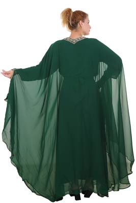 Bottle Green Zari Stone Work Georgette Islamic Style Beads Embedded Partywear Kaftan Long Gown Evening wear Dubai kaftan 5