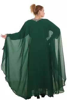 Bottle Green Zari Stone Work Georgette Islamic Style Beads Embedded Partywear Kaftan Long Gown Evening wear Dubai kaftan