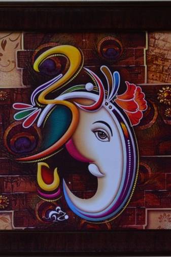 Colorful Om Ganesha Design Satin Matt Texture Framed UV Art Print