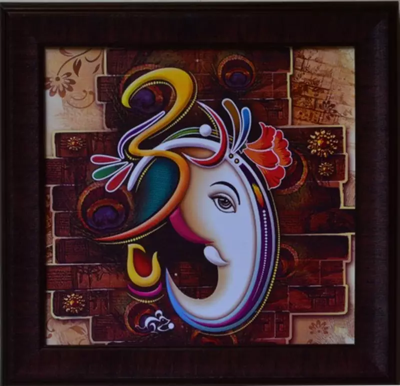 Colorful Om Ganesha Design Satin Matt Texture Framed UV Art Print