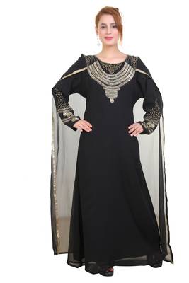Black Zari Stone Work Georgette Islamic Style Beads Embedded Partywear Kaftan Long Gown Evening wear Dubai kaftan 1