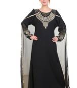 Black Zari Stone Work Georgette Islamic Style Beads Embedded Partywear Kaftan Long Gown Evening wear Dubai kaftan