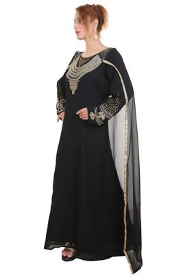 Black Zari Stone Work Georgette Islamic Style Beads Embedded Partywear Kaftan Long Gown Evening wear Dubai kaftan 3