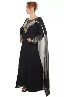 Black Zari Stone Work Georgette Islamic Style Beads Embedded Partywear Kaftan Long Gown Evening wear Dubai kaftan