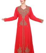 Red Zari Stone Work Georgette Islamic Style Beads Embedded Partywear Kaftan Long Gown Evening wear Dubai kaftan