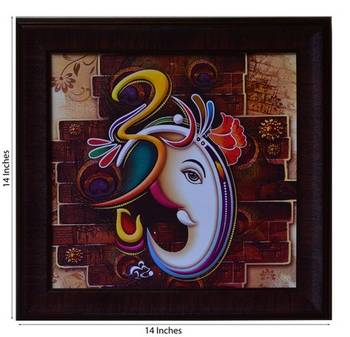 Colorful Om Ganesha Design Satin Matt Texture Framed UV Art Print 2