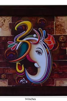Colorful Om Ganesha Design Satin Matt Texture Framed UV Art Print