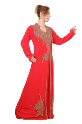 Red Zari Stone Work Georgette Islamic Style Beads Embedded Partywear Kaftan Long Gown Evening wear Dubai kaftan 3