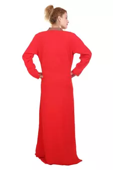 Red Zari Stone Work Georgette Islamic Style Beads Embedded Partywear Kaftan Long Gown Evening wear Dubai kaftan