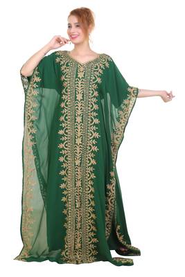 Green Aari Stone Work Georgette Islamic Style Beads Embedded Partywear Kaftan Long Gown Evening wear Dubai kaftan 1