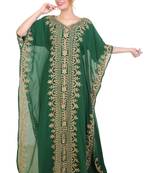 Green Aari Stone Work Georgette Islamic Style Beads Embedded Partywear Kaftan Long Gown Evening wear Dubai kaftan