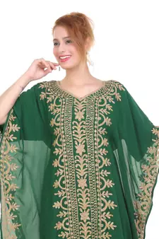 Green Aari Stone Work Georgette Islamic Style Beads Embedded Partywear Kaftan Long Gown Evening wear Dubai kaftan