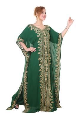 Green Aari Stone Work Georgette Islamic Style Beads Embedded Partywear Kaftan Long Gown Evening wear Dubai kaftan 3