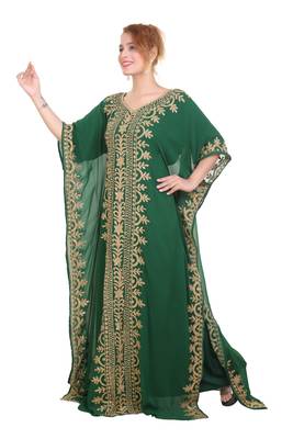 Green Aari Stone Work Georgette Islamic Style Beads Embedded Partywear Kaftan Long Gown Evening wear Dubai kaftan 4