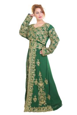 Green Georgette Aari Work Kaftan  3