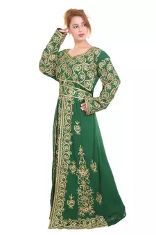 Green Georgette Aari Work Kaftan 