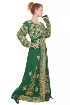 Green Georgette Aari Work Kaftan 