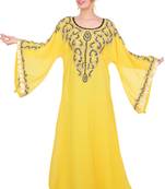 Yellow Aari Work Georgette Islamic Style Beads Embedded Partywear Kaftan Long Gown Evening wear Dubai kaftan