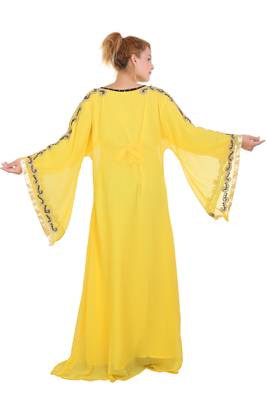 Yellow Aari Work Georgette Islamic Style Beads Embedded Partywear Kaftan Long Gown Evening wear Dubai kaftan 5