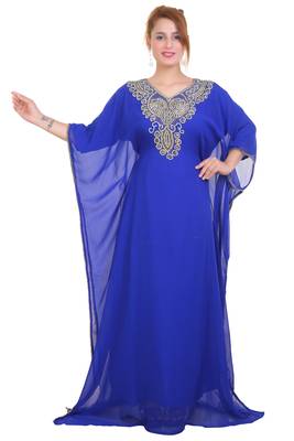 Blue Zari Stone Work Georgette Islamic Style Beads Embedded Partywear Kaftan Long Gown Evening wear Dubai kaftan 1