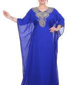 Blue Zari Stone Work Georgette Islamic Style Beads Embedded Partywear Kaftan Long Gown Evening wear Dubai kaftan