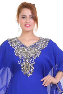 Blue Zari Stone Work Georgette Islamic Style Beads Embedded Partywear Kaftan Long Gown Evening wear Dubai kaftan 2