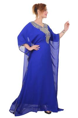Blue Zari Stone Work Georgette Islamic Style Beads Embedded Partywear Kaftan Long Gown Evening wear Dubai kaftan 3