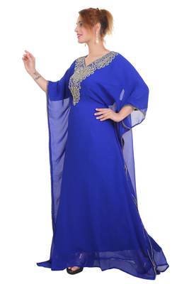 Blue Zari Stone Work Georgette Islamic Style Beads Embedded Partywear Kaftan Long Gown Evening wear Dubai kaftan 4