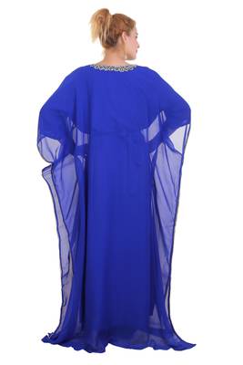 Blue Zari Stone Work Georgette Islamic Style Beads Embedded Partywear Kaftan Long Gown Evening wear Dubai kaftan 5