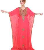 Peach Zari Stone Work Georgette Islamic Style Beads Embedded Partywear Kaftan Long Gown Evening wear Dubai kaftan