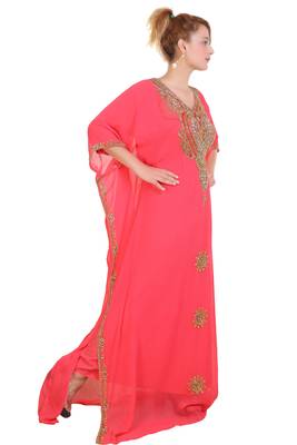 Peach Zari Stone Work Georgette Islamic Style Beads Embedded Partywear Kaftan Long Gown Evening wear Dubai kaftan 4