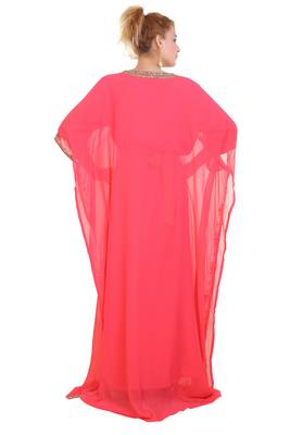 Peach Zari Stone Work Georgette Islamic Style Beads Embedded Partywear Kaftan Long Gown Evening wear Dubai kaftan 5