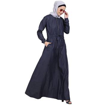 Fashionable Zipper Denim abaya 3