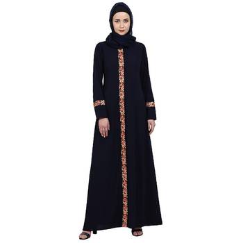 Elegant front open abaya with embroidery work- Navy Blue 1