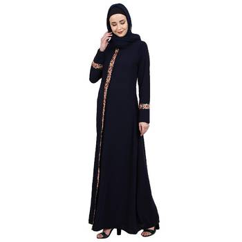 Elegant front open abaya with embroidery work- Navy Blue 2