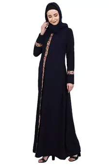 Elegant front open abaya with embroidery work- Navy Blue