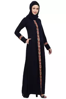 Elegant front open abaya with embroidery work- Navy Blue