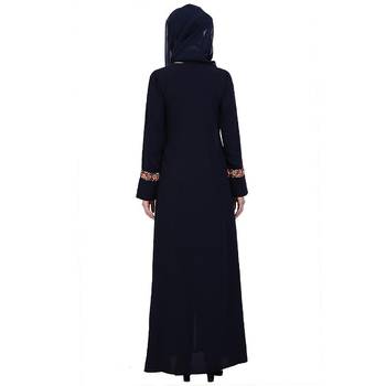 Elegant front open abaya with embroidery work- Navy Blue 4