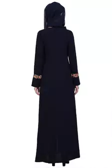 Elegant front open abaya with embroidery work- Navy Blue