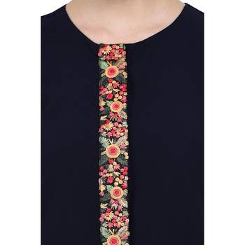 Elegant front open abaya with embroidery work- Navy Blue 5