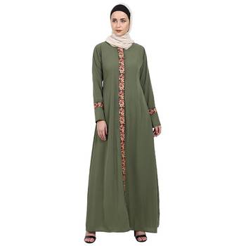 Elegant front open abaya with embroidery work- Jade Green 1