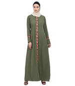 Elegant front open abaya with embroidery work- Jade Green