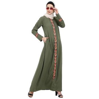 Elegant front open abaya with embroidery work- Jade Green 2