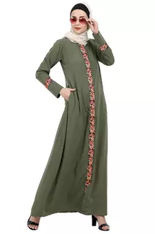 Elegant front open abaya with embroidery work- Jade Green
