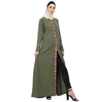 Elegant front open abaya with embroidery work- Jade Green 3